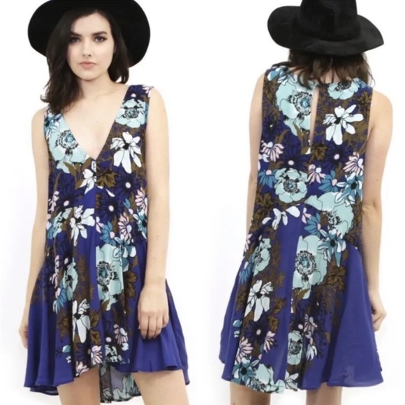 FREE PEOPLE Backyard Party Ocean Blue Tunic Dress EUC Backyard Print sz S - Picture 14 of 14